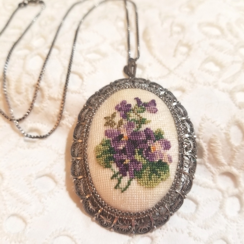 VTG STERLING 925 FILIGREE needle point necklace & brooch set two for one - Picture 7 of 9